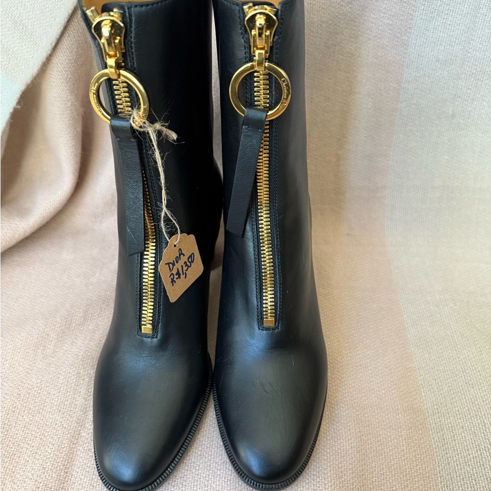 Dior Black Ankle Boots with Gold Zippers